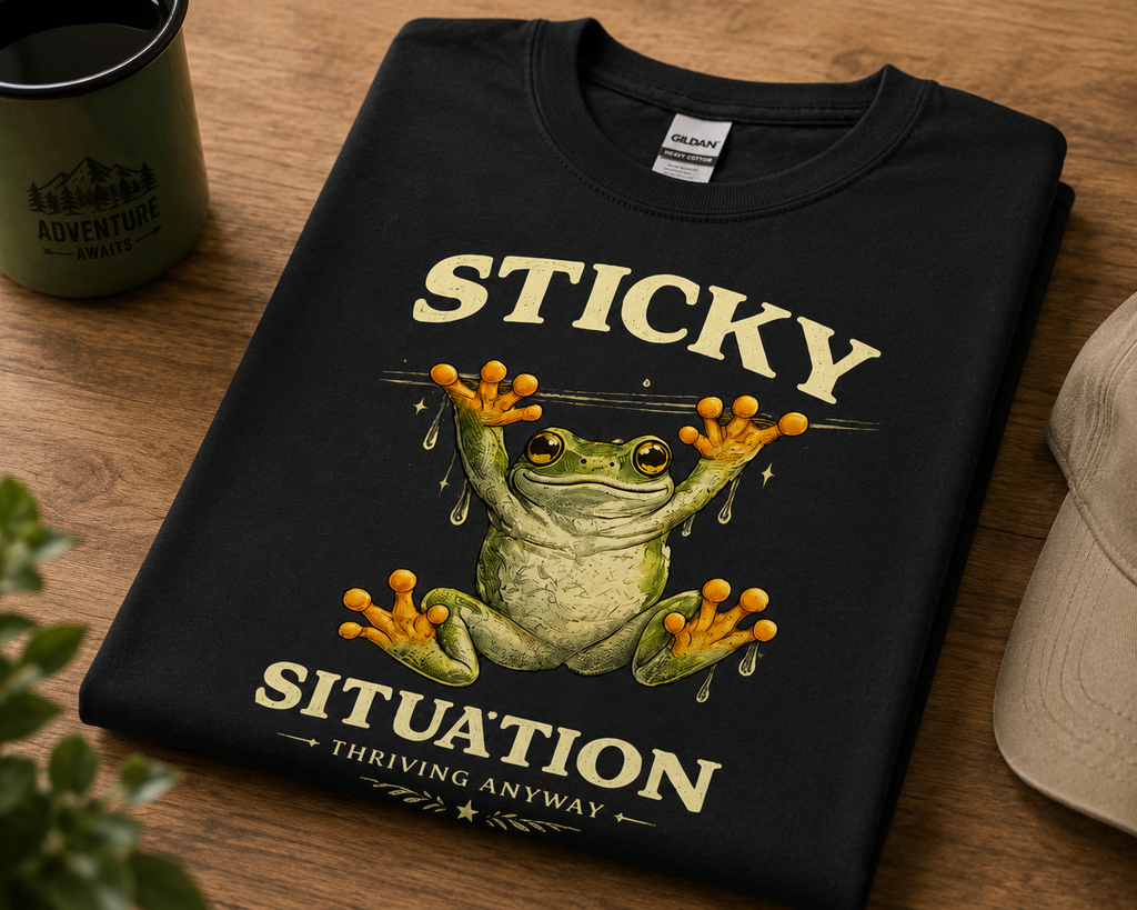 Sticky Situation Thriving Anyway Frog T-Shirt | Funny Tree Frog Tee