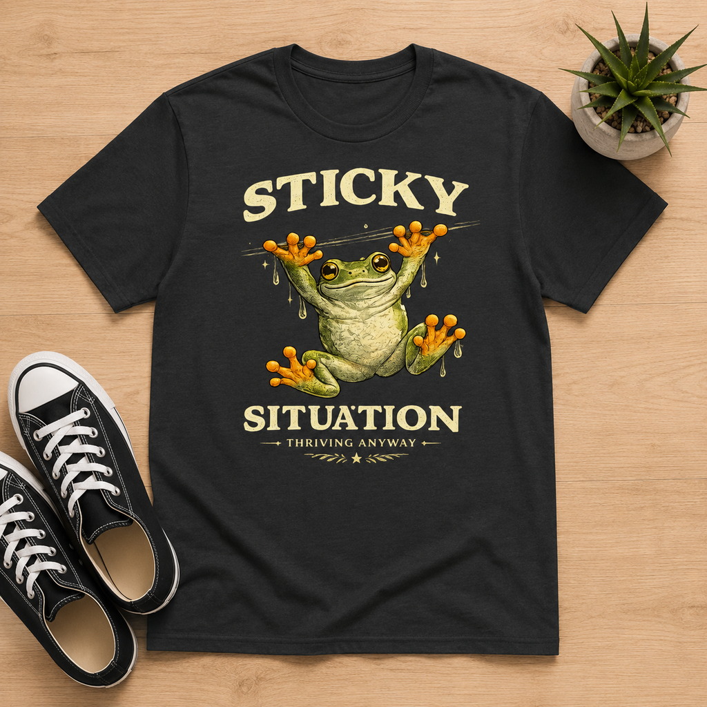 Sticky Situation Thriving Anyway Frog T-Shirt | Funny Tree Frog Tee