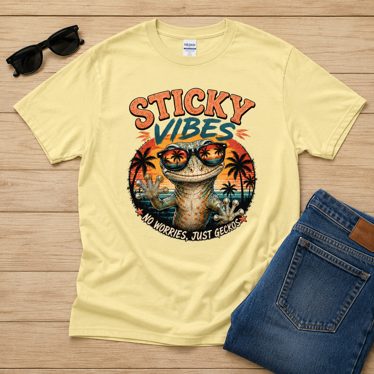 Sticky Vibes Gecko Shirt | Funny Tropical Gecko Lover Summer Tee