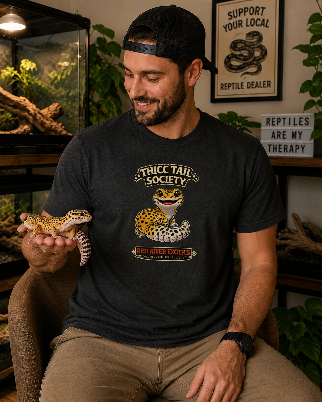 Thicc Tail Society Leopard Gecko T-Shirt | Funny Reptile Lover Tee | Red River Exotics