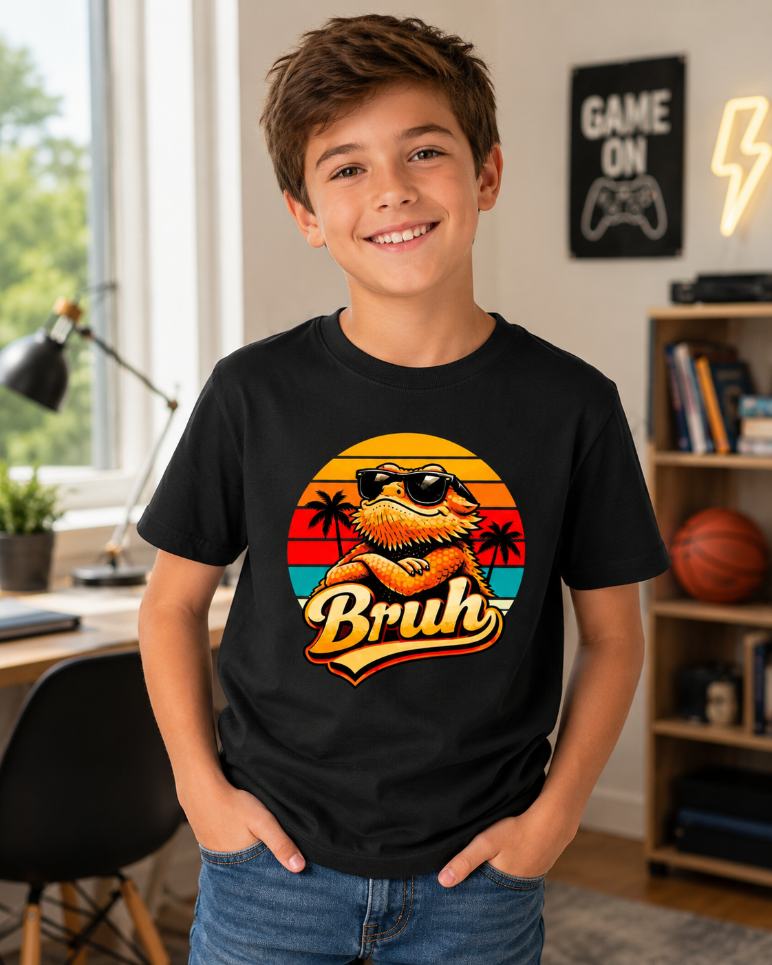 Bruh Bearded Dragon Youth Shirt | Funny Reptile Kids Tee