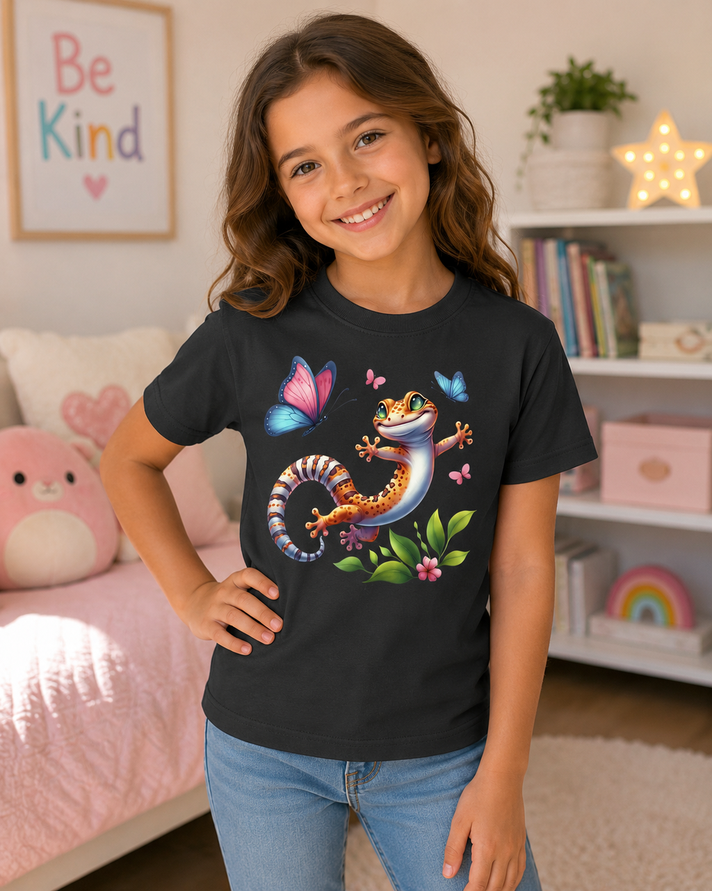 Youth Butterfly Leopard Gecko Shirt | Cute Gecko Kids Tee