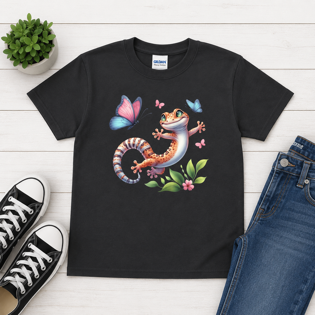 Youth Butterfly Leopard Gecko Shirt | Cute Gecko Kids Tee